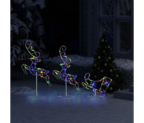 vidaXL Ziemassvētku dekorācija, lidojoši brieži, kamanas, 260x21x87 cm