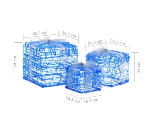 vidaXL Ziemassvētku dekorācija, 3 dāvanu kastes, akrils, vēsi baltas