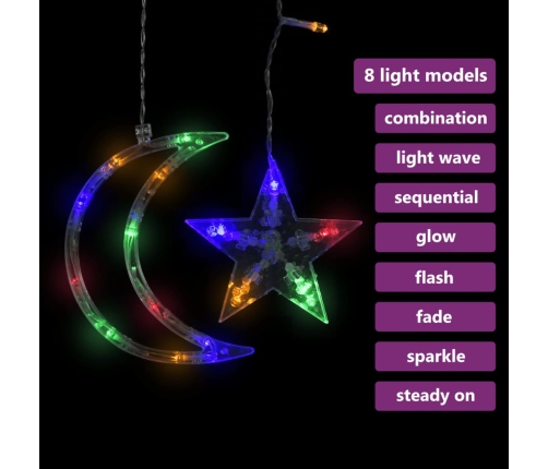 vidaXL lampiņas, zvaigžņu un mēness forma, tālvadības pults, 138 LED