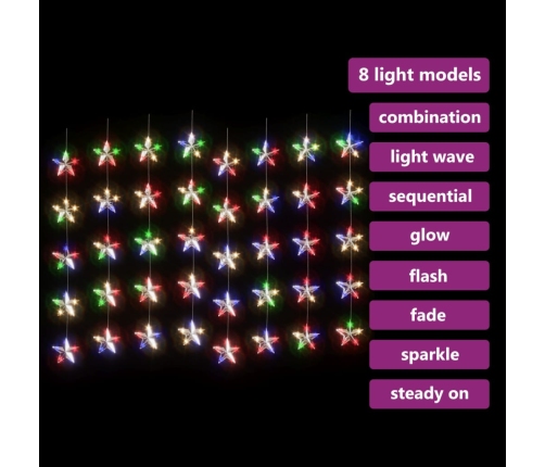 vidaXL LED lampiņu aizkars, 200 LED, krāsains, 8 funkcijas