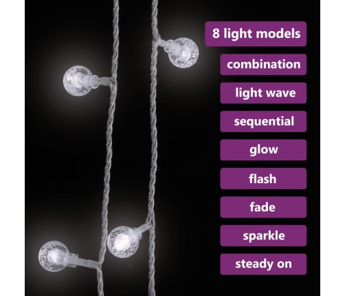 vidaXL LED lampiņu virtene, 40 m, 400 vēsi baltas LED, 8 funkcijas