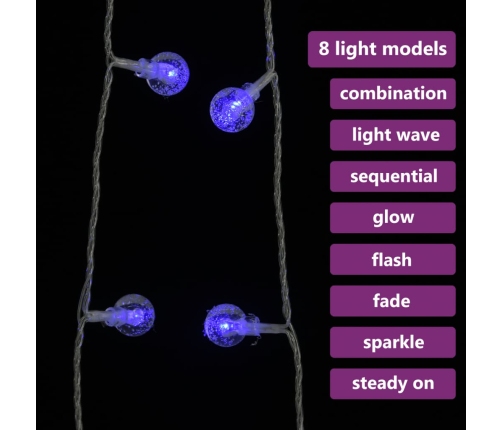 vidaXL LED lampiņu virtene, 40 m, 400 zilas LED, 8 funkcijas