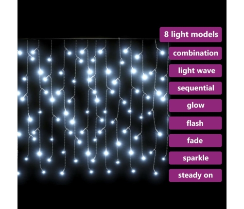 vidaXL LED lampiņu aizkars, 10 m, 400 vēsi baltas LED, 8 funkcijas