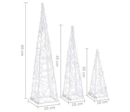 vidaXL dekoratīvi LED lampiņu rotājumi, akrils, 30/45/60 cm, balti