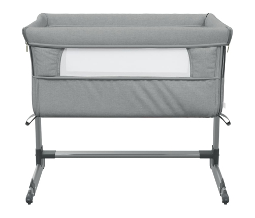 vidaXL bērnu gultiņa ar matraci, gaiši pelēks lina audums