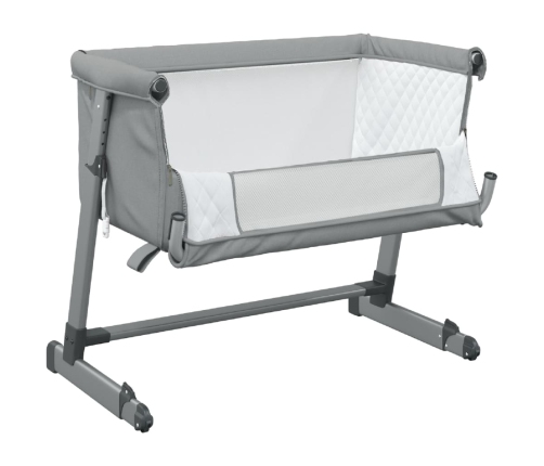 vidaXL bērnu gultiņa ar matraci, gaiši pelēks lina audums