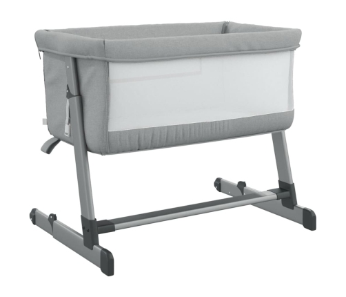 vidaXL bērnu gultiņa ar matraci, gaiši pelēks lina audums