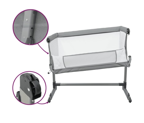 vidaXL bērnu gultiņa ar matraci, gaiši pelēks lina audums