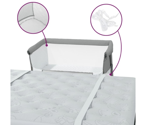 vidaXL bērnu gultiņa ar matraci, gaiši pelēks lina audums