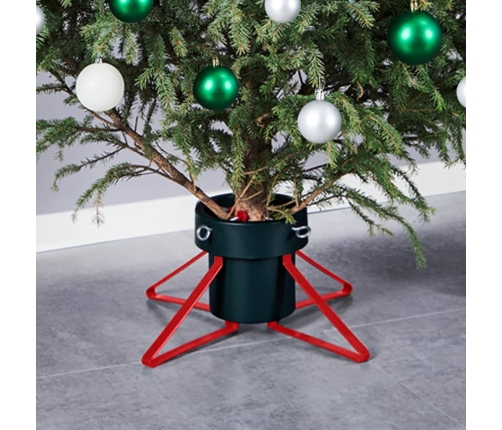 vidaXL Ziemassvētku egles statīvs, zaļš ar sarkanu, 46x46x19 cm