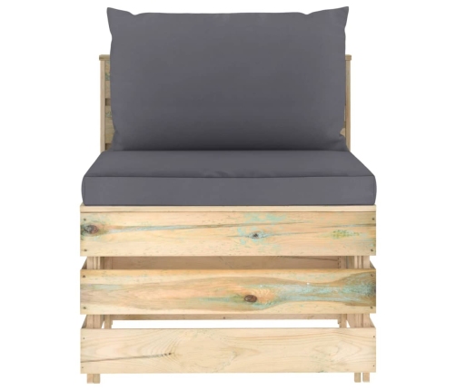 vidaXL vidējais moduļu dīvāns ar spilveniem, zaļi impregnēts koks