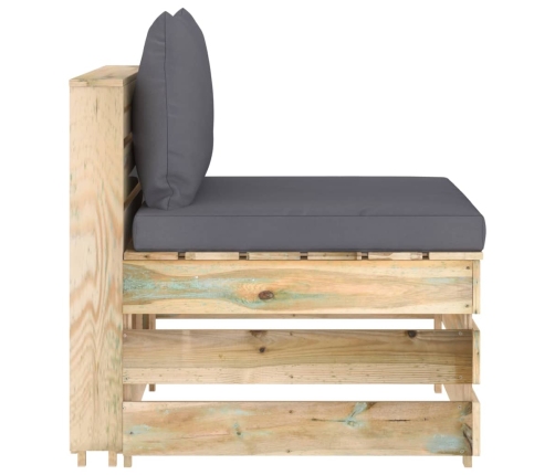 vidaXL vidējais moduļu dīvāns ar spilveniem, zaļi impregnēts koks