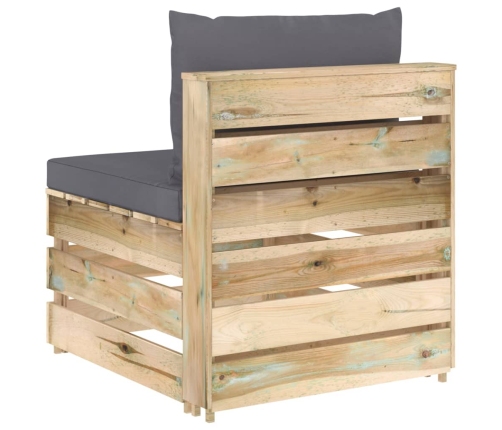 vidaXL vidējais moduļu dīvāns ar spilveniem, zaļi impregnēts koks