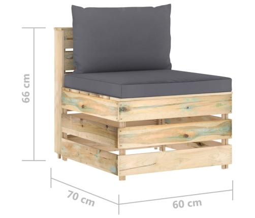 vidaXL vidējais moduļu dīvāns ar spilveniem, zaļi impregnēts koks