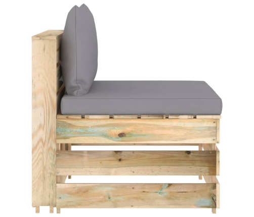 vidaXL vidējais moduļu dīvāns ar spilveniem, zaļi impregnēts koks