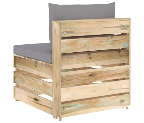 vidaXL vidējais moduļu dīvāns ar spilveniem, zaļi impregnēts koks