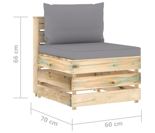 vidaXL vidējais moduļu dīvāns ar spilveniem, zaļi impregnēts koks