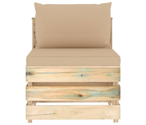 vidaXL vidējais moduļu dīvāns ar spilveniem, zaļi impregnēts koks