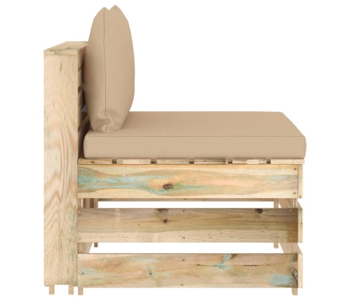 vidaXL vidējais moduļu dīvāns ar spilveniem, zaļi impregnēts koks