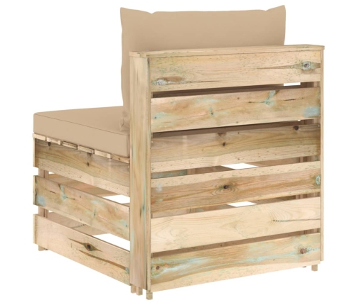 vidaXL vidējais moduļu dīvāns ar spilveniem, zaļi impregnēts koks