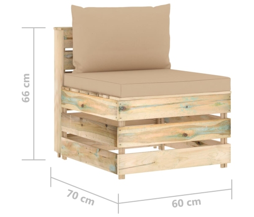 vidaXL vidējais moduļu dīvāns ar spilveniem, zaļi impregnēts koks