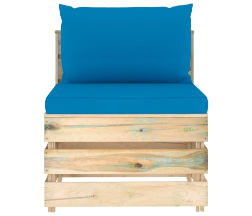 vidaXL vidējais moduļu dīvāns ar spilveniem, zaļi impregnēts koks