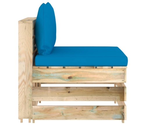 vidaXL vidējais moduļu dīvāns ar spilveniem, zaļi impregnēts koks