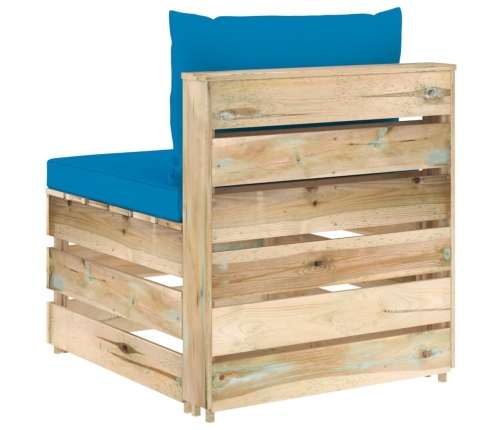 vidaXL vidējais moduļu dīvāns ar spilveniem, zaļi impregnēts koks