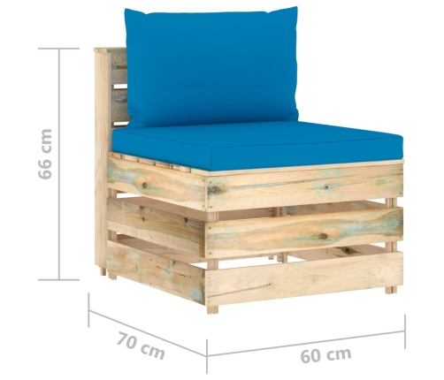 vidaXL vidējais moduļu dīvāns ar spilveniem, zaļi impregnēts koks