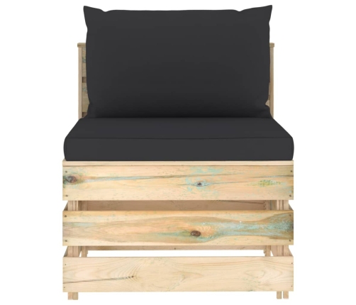 vidaXL vidējais moduļu dīvāns ar spilveniem, zaļi impregnēts koks