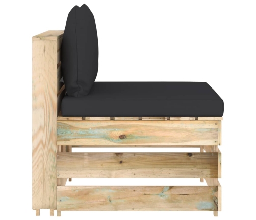 vidaXL vidējais moduļu dīvāns ar spilveniem, zaļi impregnēts koks