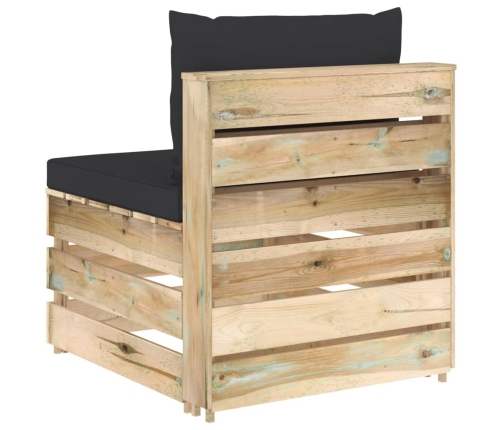 vidaXL vidējais moduļu dīvāns ar spilveniem, zaļi impregnēts koks