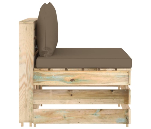 vidaXL vidējais moduļu dīvāns ar spilveniem, zaļi impregnēts koks