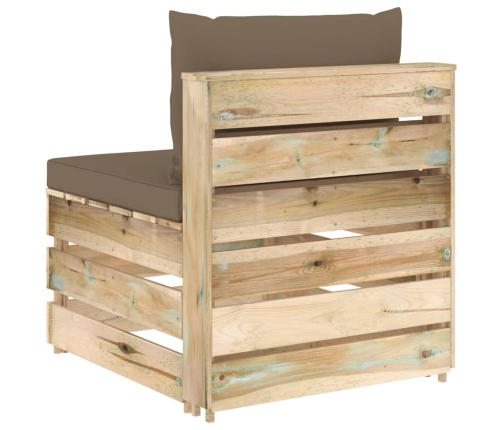 vidaXL vidējais moduļu dīvāns ar spilveniem, zaļi impregnēts koks