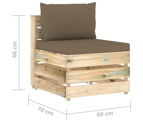 vidaXL vidējais moduļu dīvāns ar spilveniem, zaļi impregnēts koks