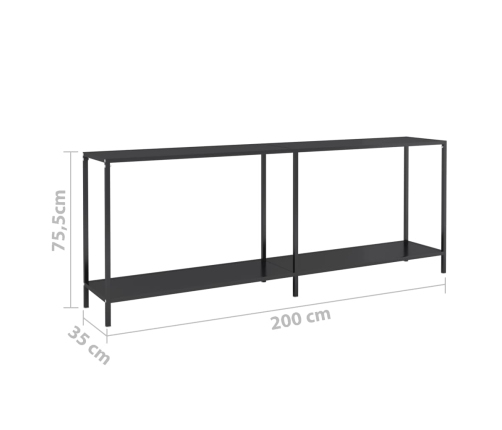 vidaXL konsoles galds, 220x35x75,5 cm, rūdīts stikls, melns