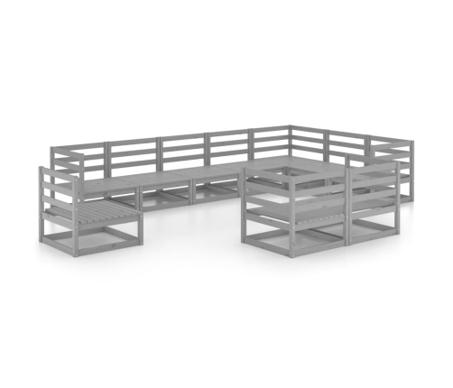 vidaXL 10-daļīgs dārza atpūtas mēbeļu komplekts, pelēks priedes koks