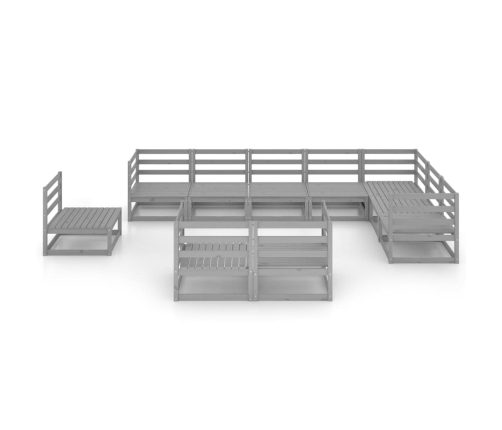 vidaXL 10-daļīgs dārza atpūtas mēbeļu komplekts, pelēks priedes koks