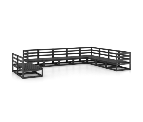 vidaXL 10-daļīgs dārza atpūtas mēbeļu komplekts, melns, priedes koks