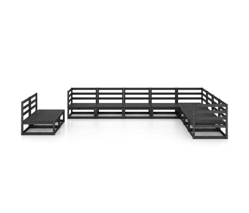 vidaXL 10-daļīgs dārza atpūtas mēbeļu komplekts, melns, priedes koks