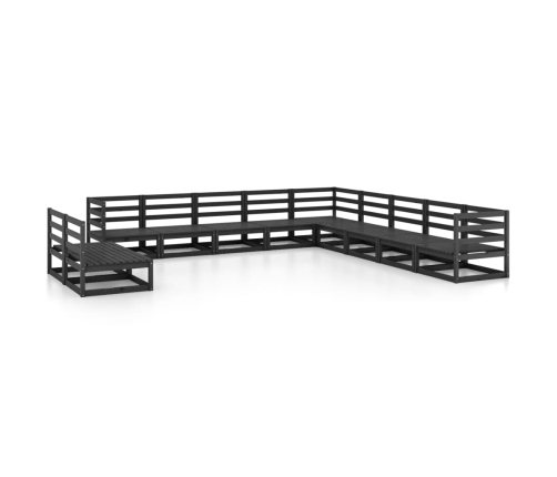 vidaXL 11-daļīgs dārza atpūtas mēbeļu komplekts, melns, priedes koks