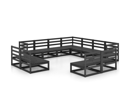 vidaXL 11-daļīgs dārza atpūtas mēbeļu komplekts, melns, priedes koks