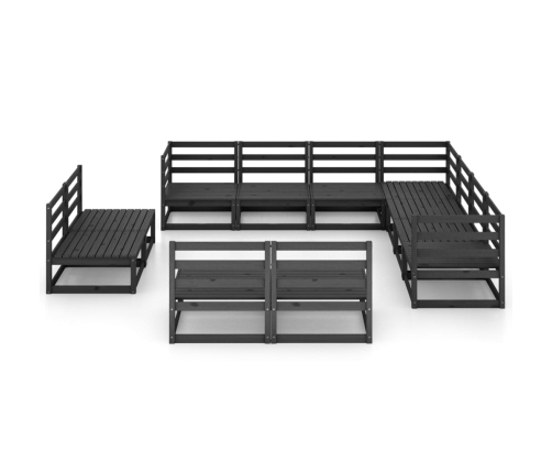 vidaXL 11-daļīgs dārza atpūtas mēbeļu komplekts, melns, priedes koks