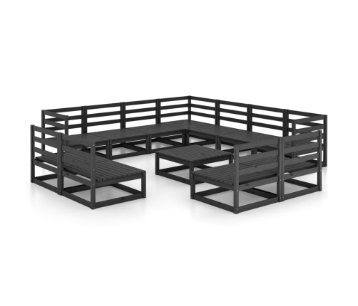 vidaXL 12-daļīgs dārza atpūtas mēbeļu komplekts, melns priedes koks