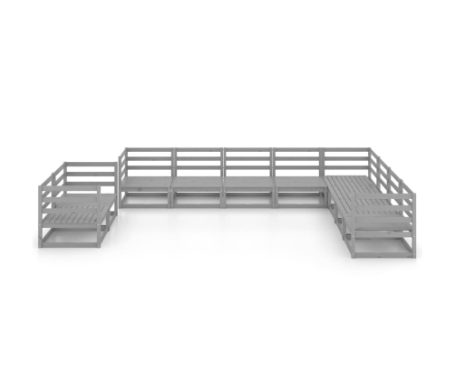 vidaXL 10-daļīgs dārza atpūtas mēbeļu komplekts, pelēks, priedes koks