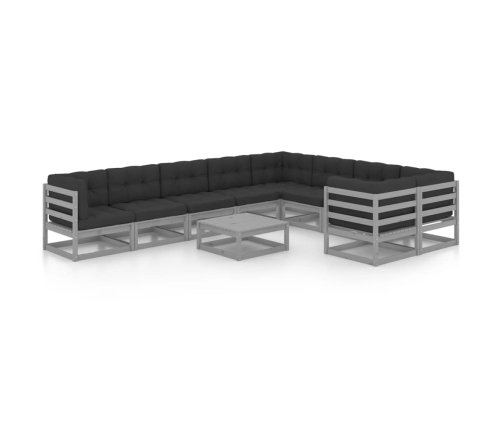 vidaXL 10-daļīgs dārza atpūtas mēbeļu komplekts ar matračiem, priede