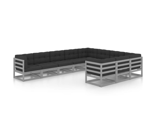 vidaXL 10-daļīgs dārza atpūtas mēbeļu komplekts ar matračiem, priede