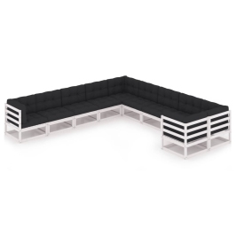 10-Daļīgs Dārza Atpūtas Mēbeļu Komplekts Ar Matračiem, Priede Vidaxl