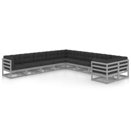 10-Daļīgs Dārza Atpūtas Mēbeļu Komplekts Ar Matračiem, Priede Vidaxl