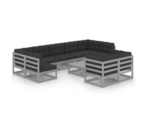 vidaXL 10-daļīgs dārza atpūtas mēbeļu komplekts ar matračiem, priede